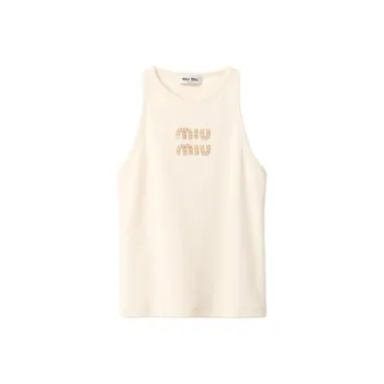 MIU MIU Logo Embellished Ribbed Sleeveless Top