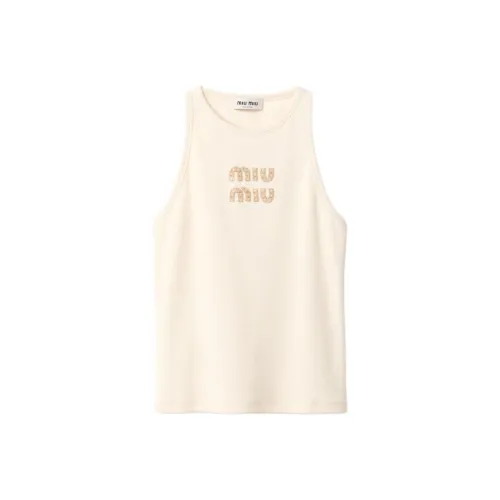 MIU MIU Logo Embellished Ribbed Sleeveless Top