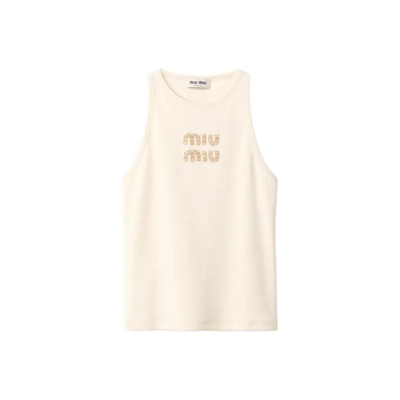 MIU MIU Logo Embellished Ribbed Sleeveless Top-0