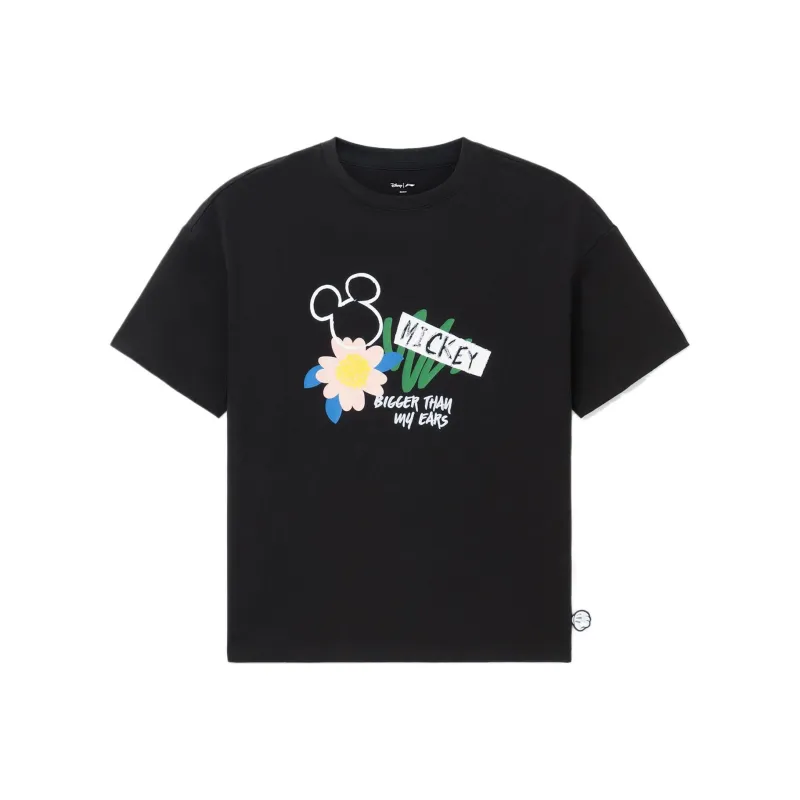 LiNing x Disney Mickey Series Spring Drop Shoulder Sleeve T Shirt Women's Black-0