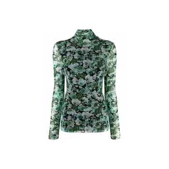 GANNI Printed Mesh Long Sleeve 'Kelly Green'
