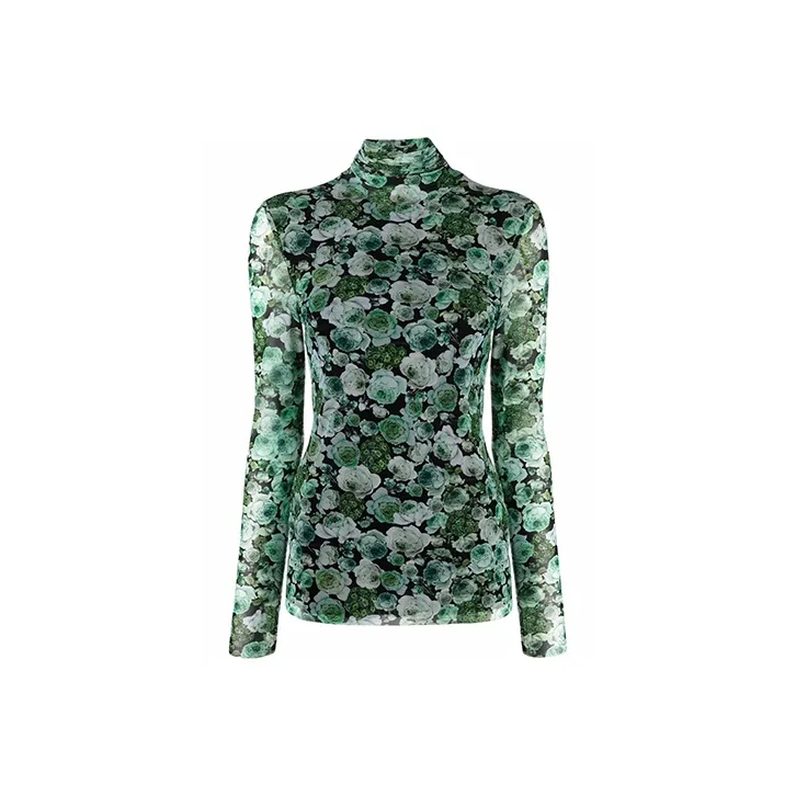 GANNI Printed Mesh Long Sleeve 'Kelly Green'-0