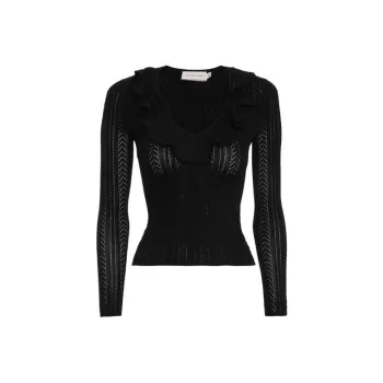 Zimmermann Ruffled V Neck Open Knit Top