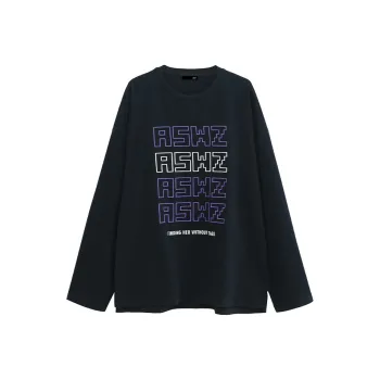 ASWZ Crew Neck Loose Fit Straight Long-Sleeved T-Shirt Women's