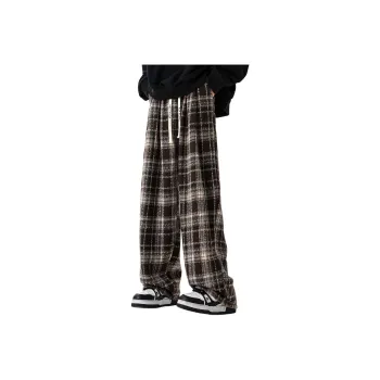 RAP PANDA Casual Pants Unisex Navy Blue Plaid