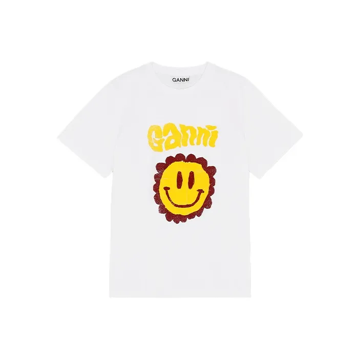 GANNI Smiley Logo Tee 'Bright White/Yellow'-0