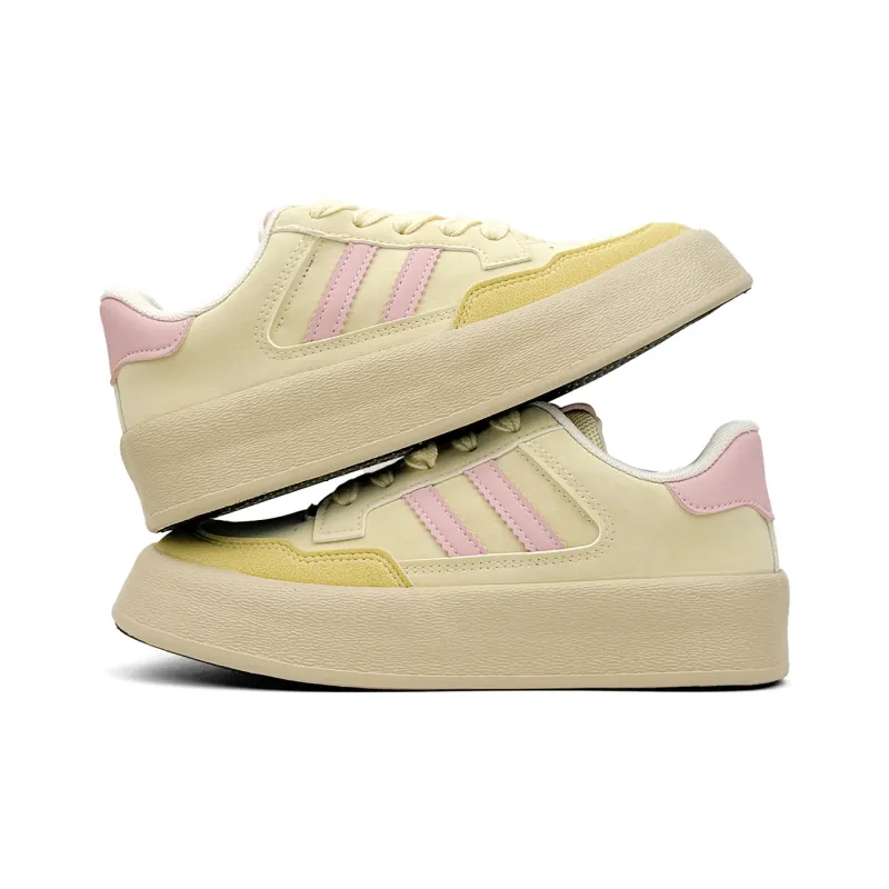 Mengsai Slip-Resistant Cushioning Abrasion-Resistant Low-Top Skateboard Shoes Women's Yellow Pink-8