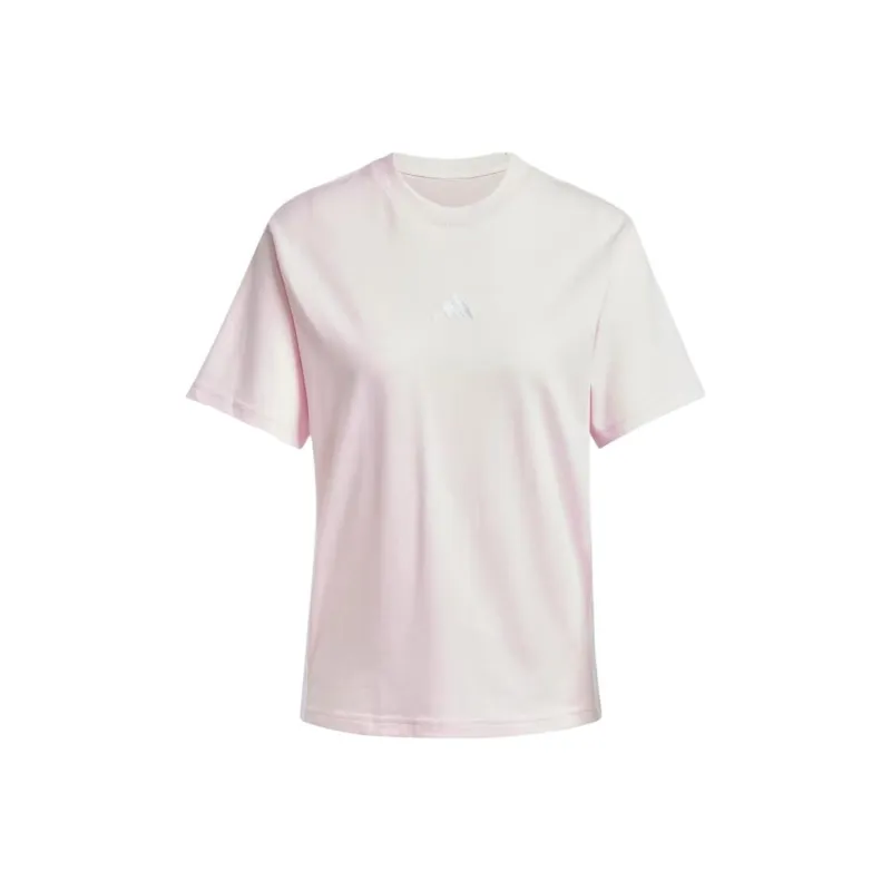 Adidas Women's Essentials 3 Stripes Cotton T Shirt Clear Pink/White-0