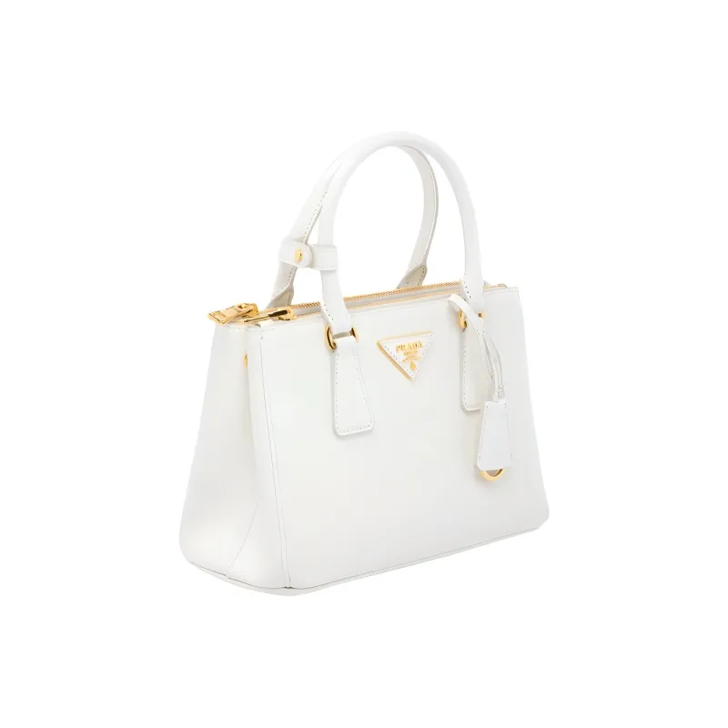 PRADA Leather Shopping Bag Handbag Mini Unisex White-4