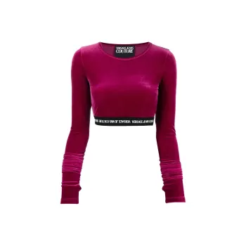 VERSACE JEANS COUTURE Logo waistband Cropped Velvet Top