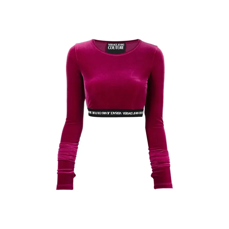 VERSACE JEANS COUTURE Logo waistband Cropped Velvet Top-0