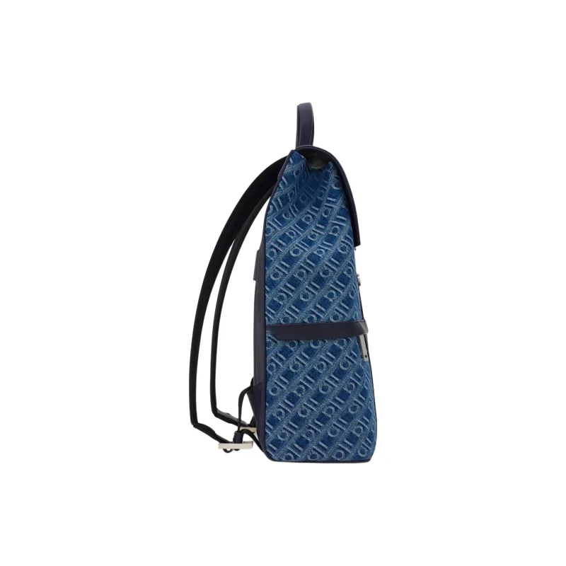 FERRAGAMO Fabric With Cow Leather Backpack Men's Denim Blue-1