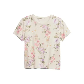 GAP X LoveShackFancy Floral Shrunken T Shirt Birch Beige