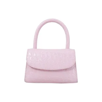 By Far Mini Croco Cow Leather Flap Bag, Shoulder Bag, Crossbody Bag, Handbag Trumpets Women's Pink