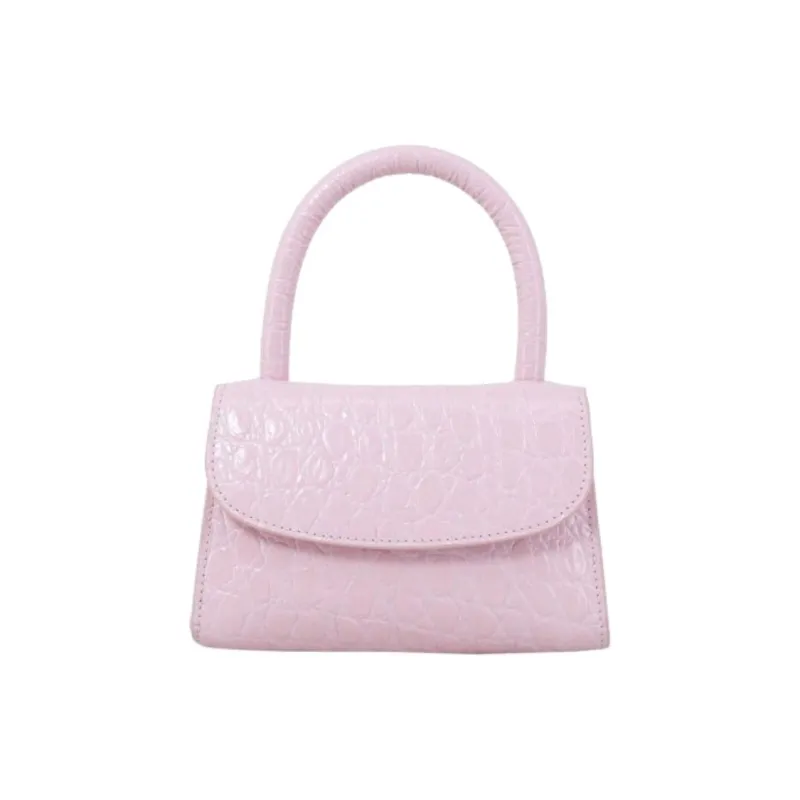 By Far Mini Croco Cow Leather Flap Bag, Shoulder Bag, Crossbody Bag, Handbag Trumpets Women's Pink-0