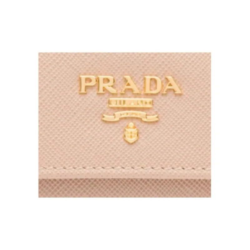 PRADA Saffiano Leather Key Pouch Women's Beige-3