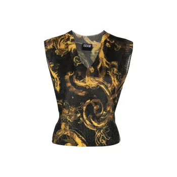 VERSACE JEANS COUTURE Barocco Printed V Neck Knitted Top