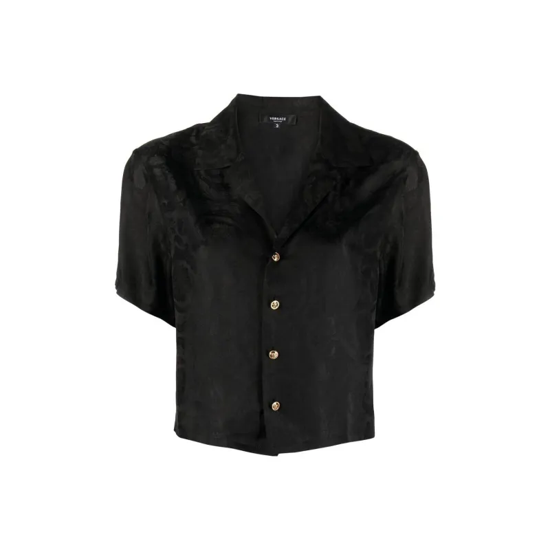 VERSACE Cropped Collared Button-Up Shirt-0