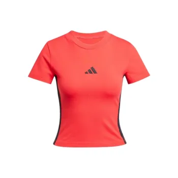 Adidas Women's Essentials 3 Stripes Slim Baby T Shirt Pure Ruby/Black