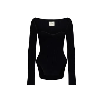 KHAITE Maddy Ribbed Sweetheart Neckline Top