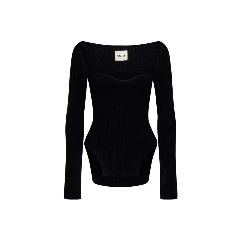 KHAITE Maddy Ribbed Sweetheart Neckline Top-0