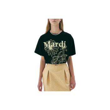 MARDI MERCREDI Three Flowers Collection SS25 T Shirt Women's Black/Lemon Korean Style