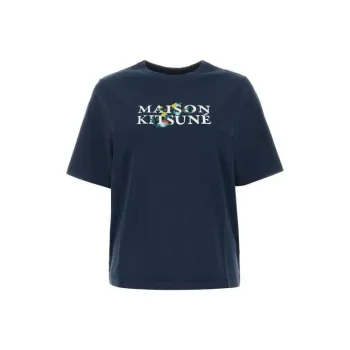 Maison Kitsune Logo Printed Crewneck T Shirt