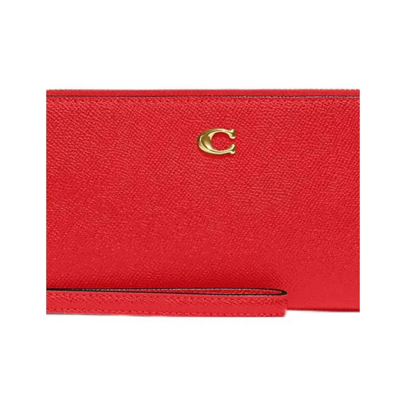 COACH Continental Wallet Cross-Stitch Leather Card Holder Wallet Women's Red-3