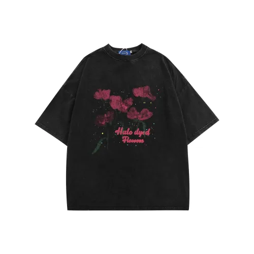 WAYHWEI Summer Raglan Sleeve T Shirt Unisex Washed Faded Black