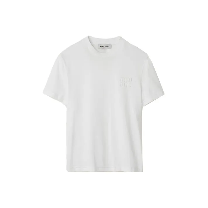 MIU MIU Logo appliqué Cotton T shirt-0