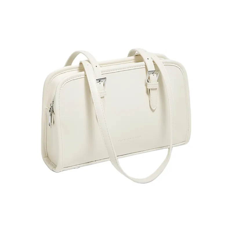 FOXER Synthetic Leather Bowling Bag, Shoulder Bag Women's Khaki/White-7