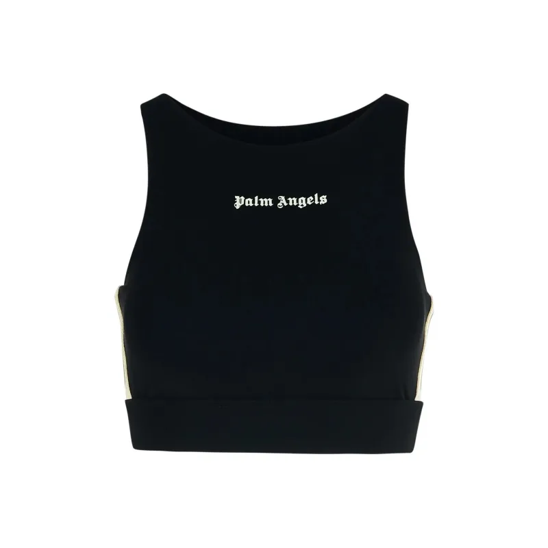 PALM ANGELS Logo Embroidered Cropped Top-0