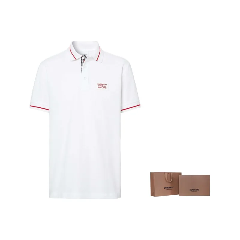 Burberry Men Logo Embroidered Short Sleeve Polo Shirt White-3