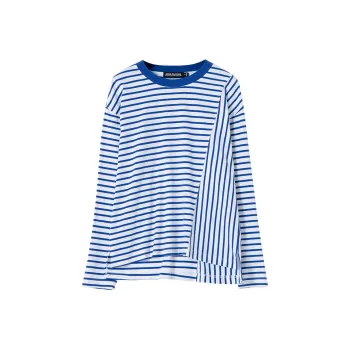 SOON FLOWER T Shirt Women's Blue White Stripes