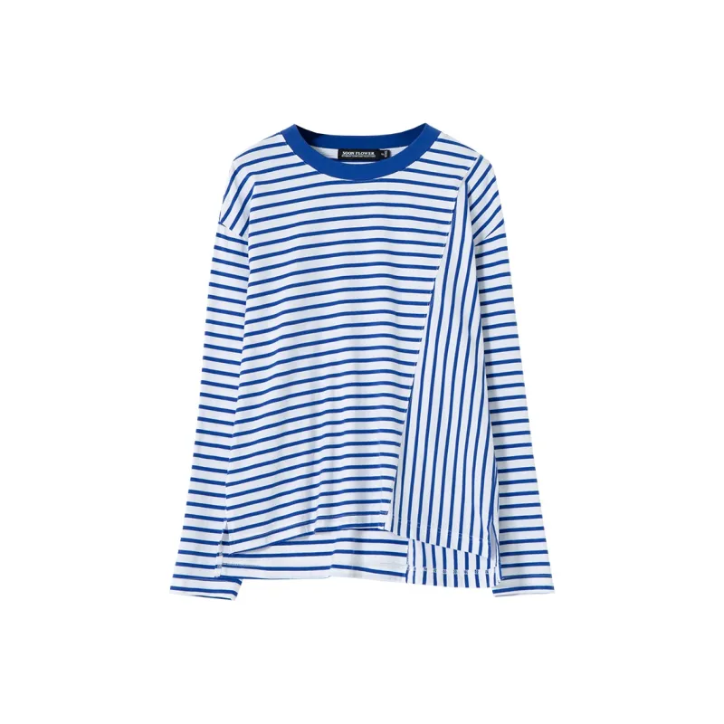 SOON FLOWER T Shirt Women's Blue White Stripes-0
