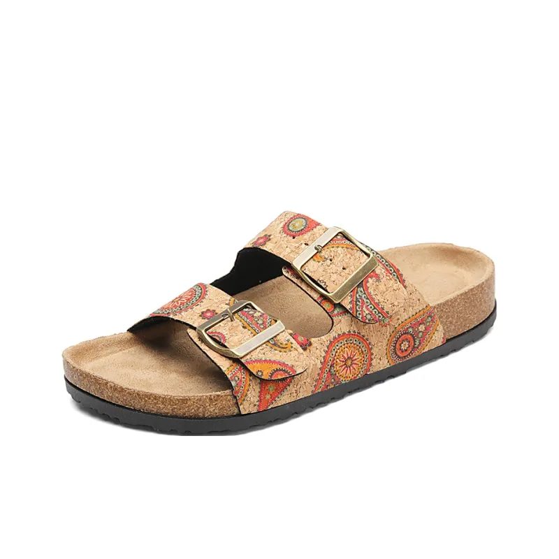 OUGLEMEN Cork Sole Quiet Abrasion Resistant Slide Slippers Women's-17