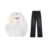 White Long-Sleeved Shirt+Black Gray Jeans