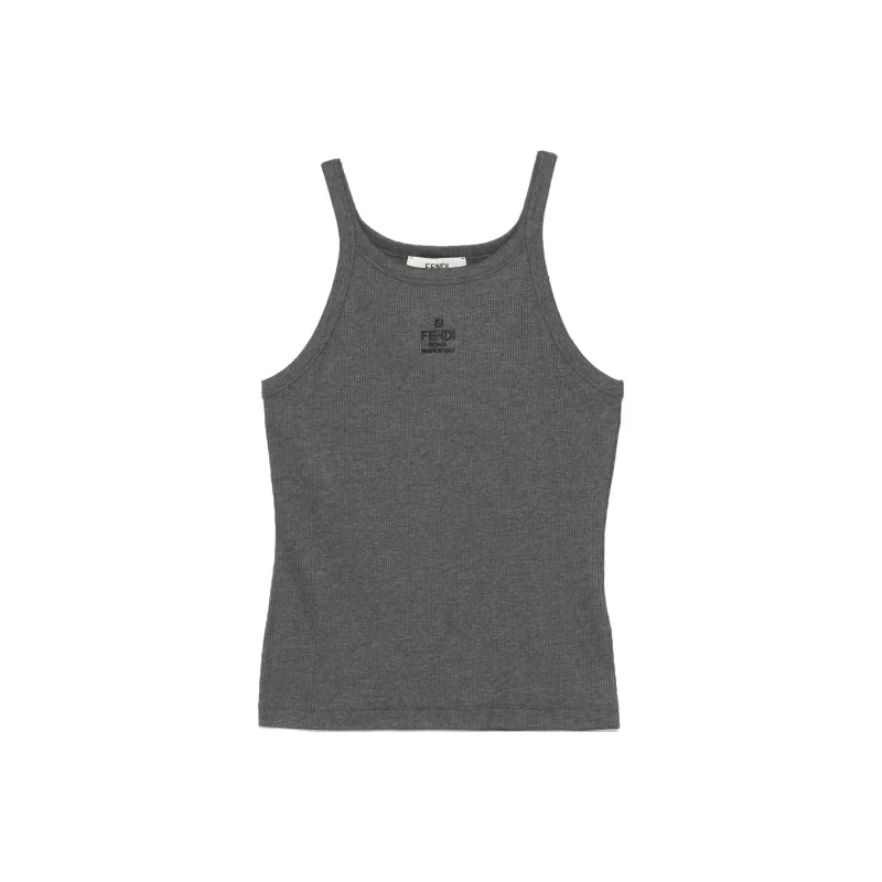 FENDI Logo Embroidered Sleeveless Ribbed Top-0