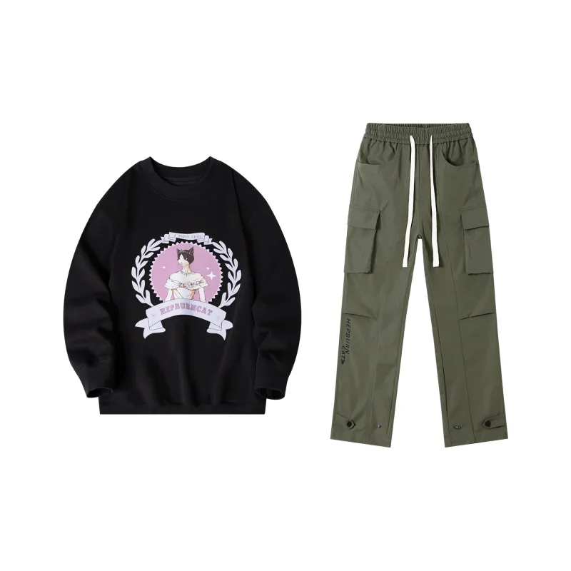 Hepburn Cat Sweatshirt Sets Unisex-11