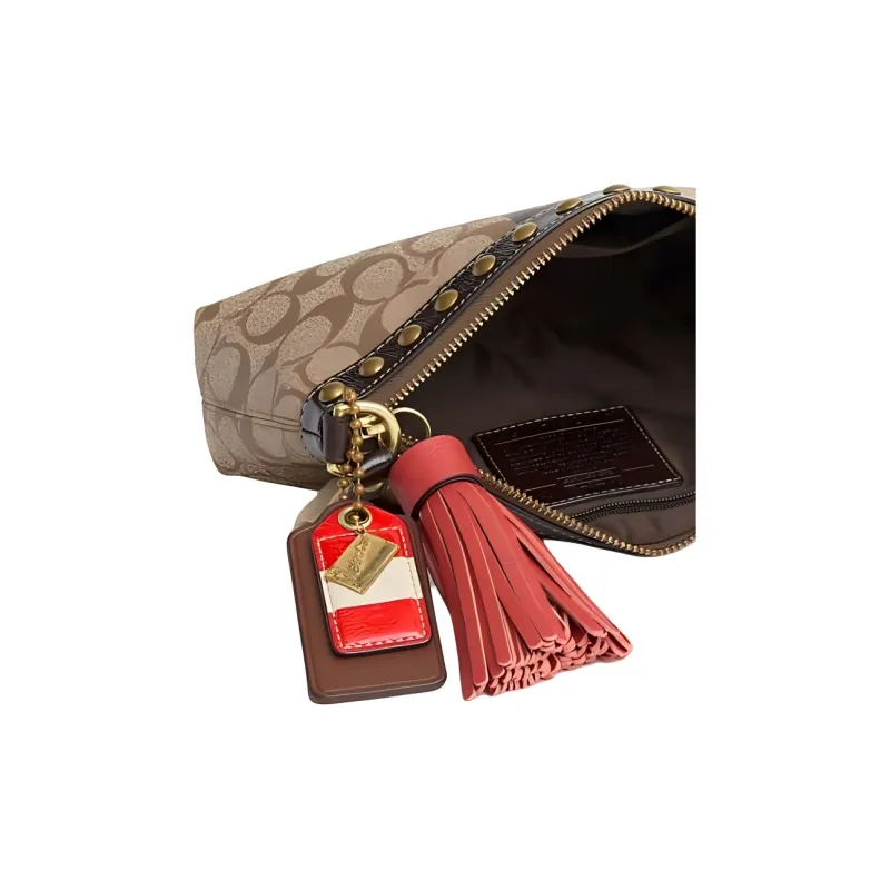 COACH Demi Canvas Handbag, Crossbody Bag, Shoulder Bag Women's Khaki & Dark Brown-4