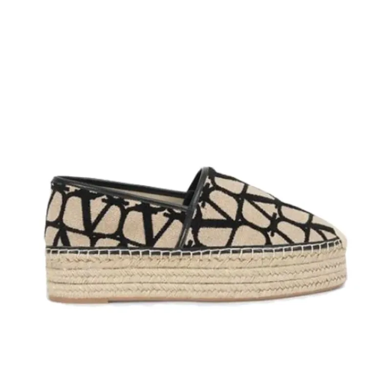 Valentino Iconography Platform Canvas Espadrilles Women's Beige-1