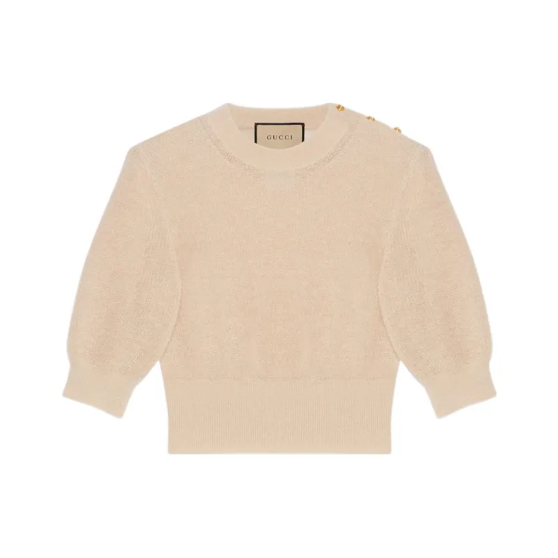 GUCCI Fine knit Puff sleeve T shirt-0