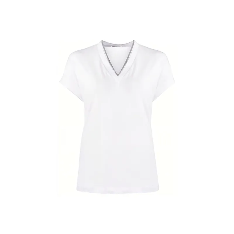 Brunello Cucinelli Embellished V Neck T Shirt-0