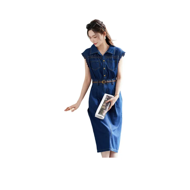 TERRE BLEUE Short Sleeved Dress Loose Fit Women's Dark Blue-0