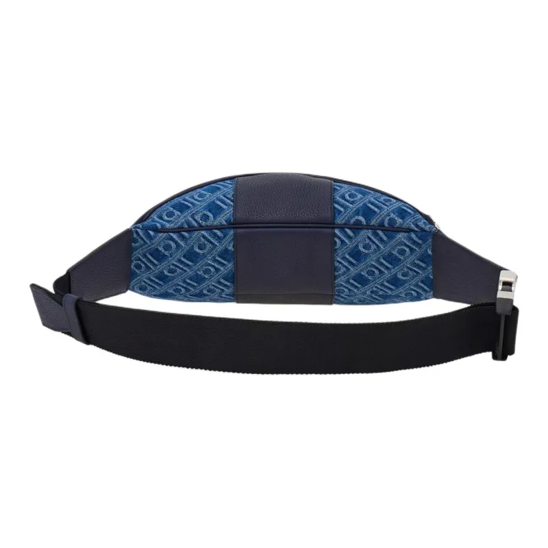 FERRAGAMO Fabric With Hammered Texture Calfskin Fanny Pack Women's Denim-2