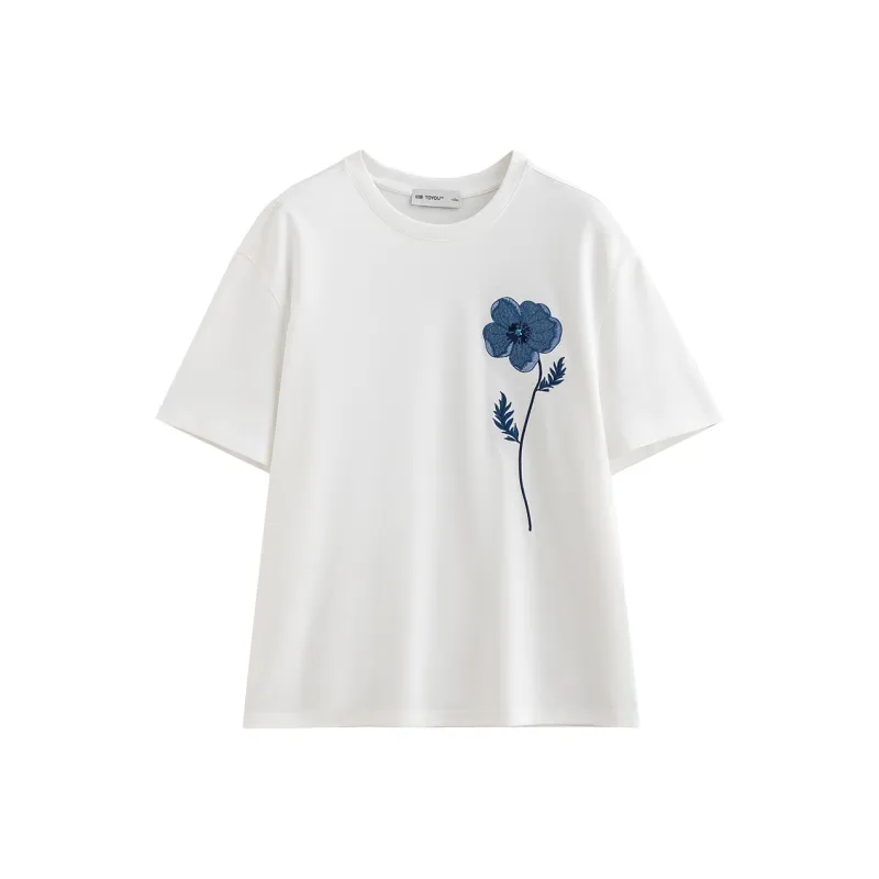 Initial Language Drop Shoulder Sleeve T Shirt Women's-6