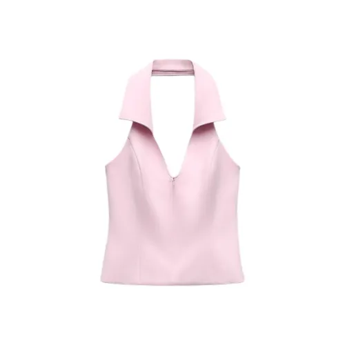 ZARA Tank Tops Women's Light Pink Red