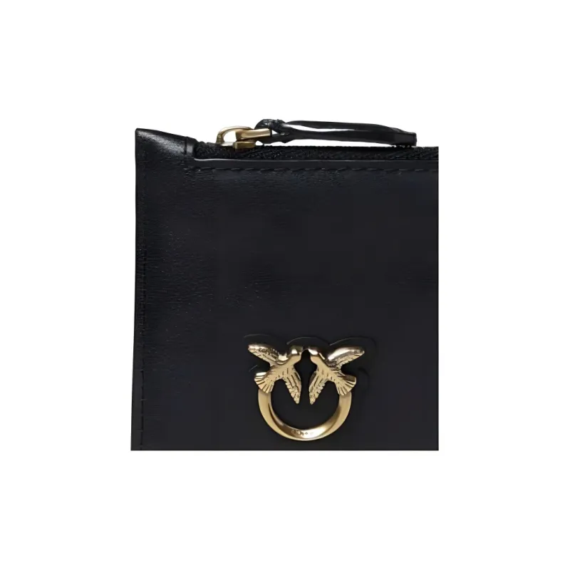 PINKO Calfskin Silk Card Holder, Wallet Women's Black-3