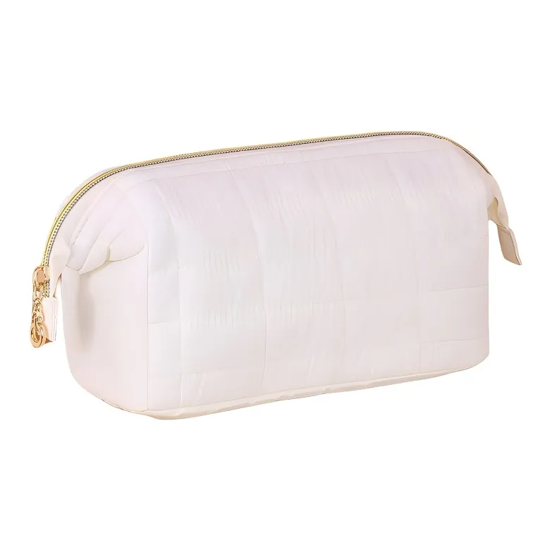 LETOO Quilted Cotton Makeup Bag Women's Milk White/Cherry Blossom Pink/Classic Black-0