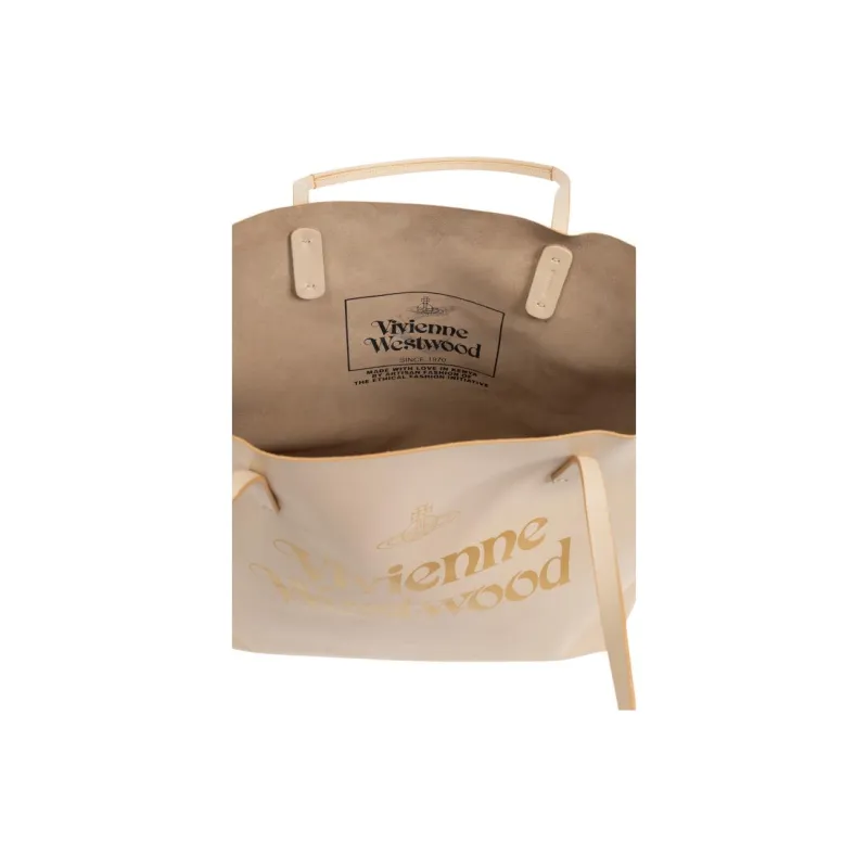 Vivienne Westwood Leather Tote Bag, Shopping Bag, Handbag Women's Beige-4
